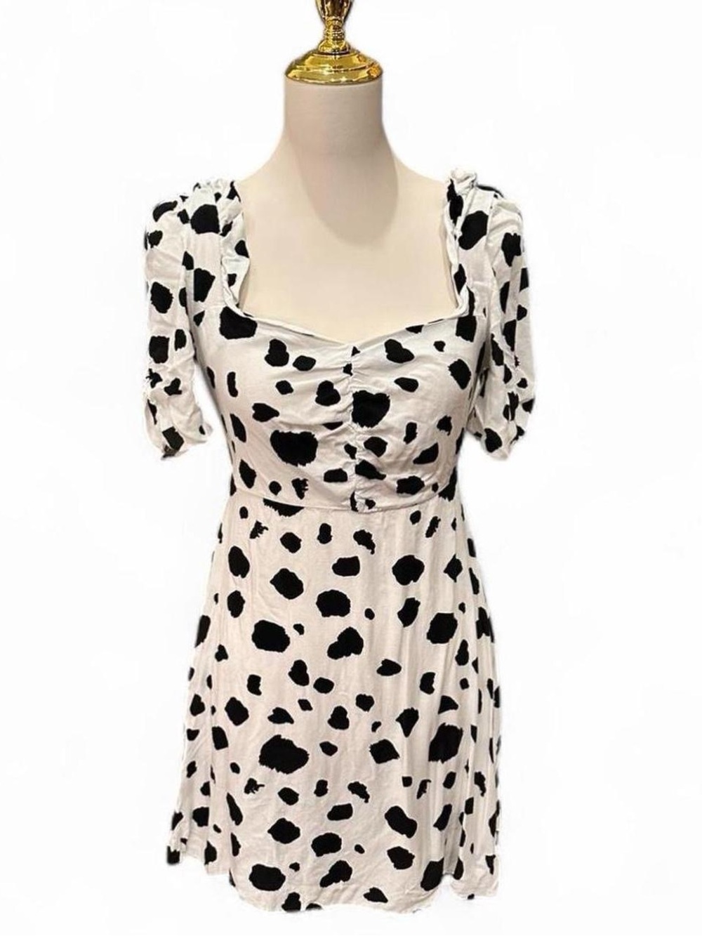 Reclaimed Vintage Cow Print Dress w/ Square Neckline Sweetheart Dress